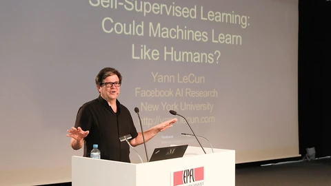 Yann LeCun speaking at EPFL in 2018. Contextual photograph.