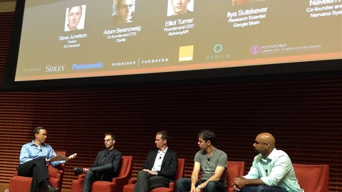 Ilya Sutskever on a panel at the 2014 Nervana Systems launch. Archival photograph.