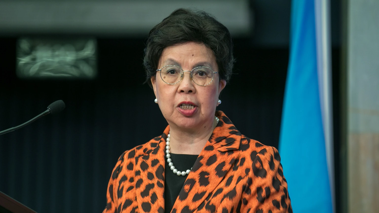 Margaret Chan speaking onstage at the AI for Good Global Summit.