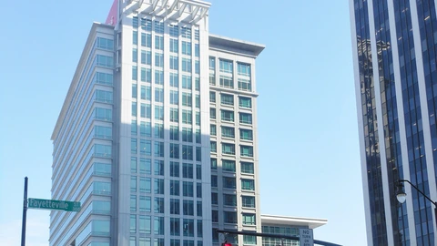 Red Hat Tower in Raleigh, North Carolina, photographed in daylight.