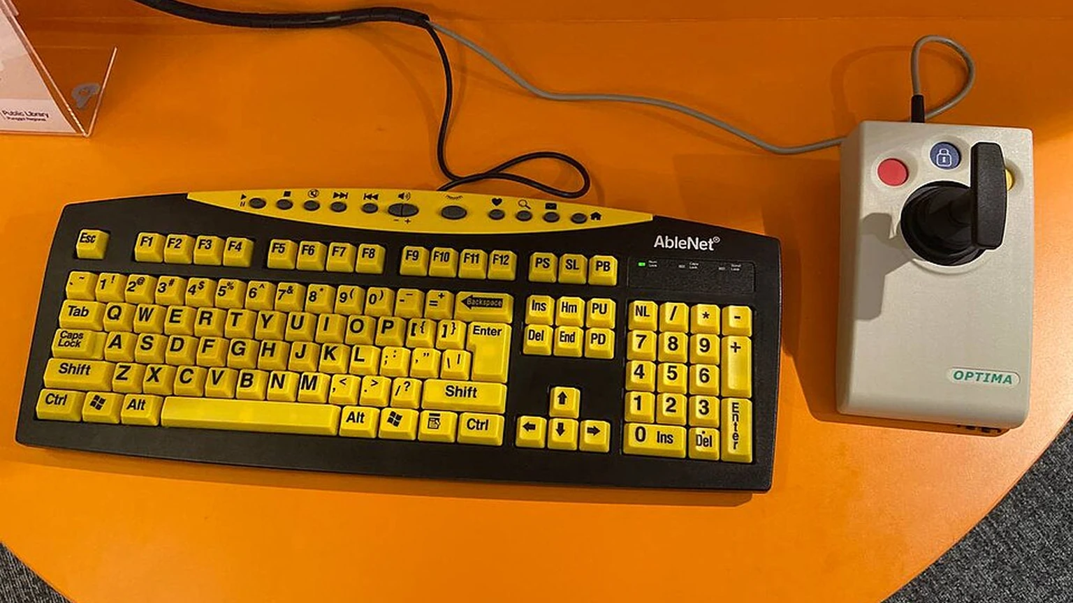 Assistive yellow-key keyboard and joystick at Punggol Regional Library.