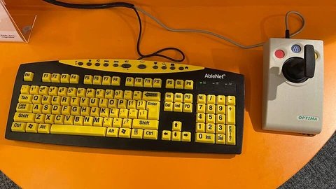 Assistive yellow-key keyboard and joystick at Punggol Regional Library.