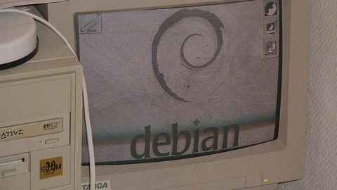 A desktop computer built from parts purchased on Rue Montgallet and running Debian Linux.