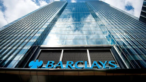 Barclays headquarters tower at Canary Wharf in London.