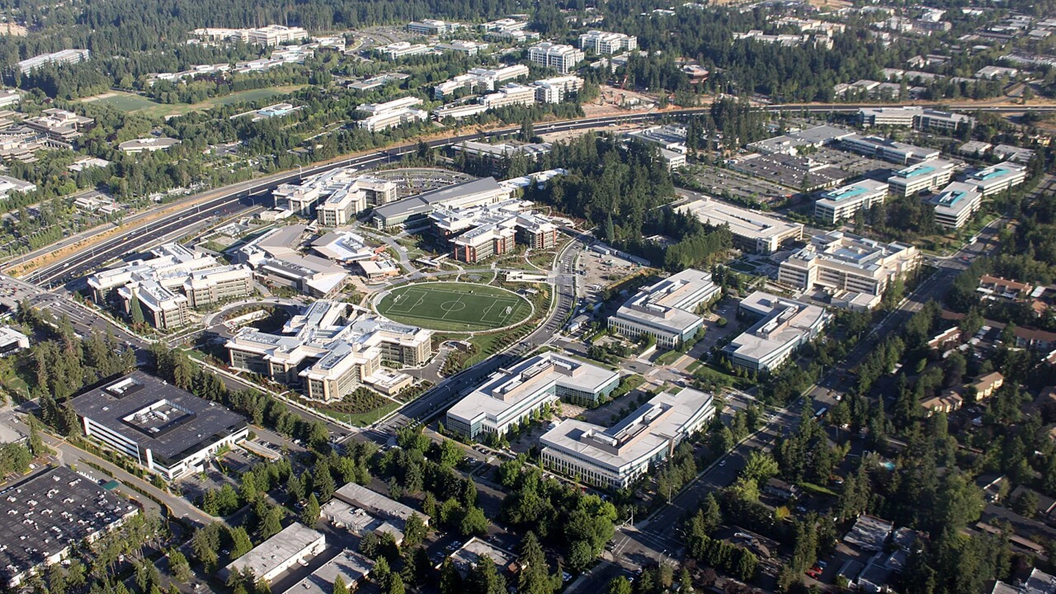 Aerial view of Microsoft’s west campus in Redmond, Washington.