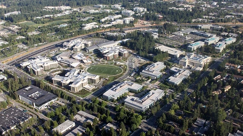 Aerial view of Microsoft’s west campus in Redmond, Washington.